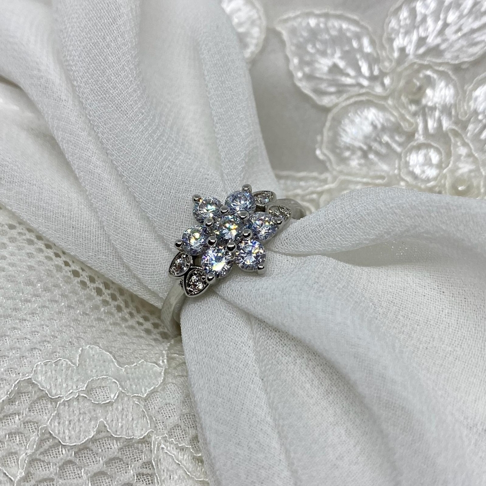 Sparkling Solid Sterling Silver and CZ Flower Ring.